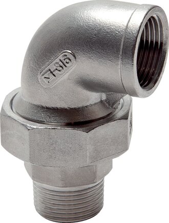 Exemplarische Darstellung: Winkelverschraubung mit Innen- und Außengewinde, flach dichtend, Edelstahl