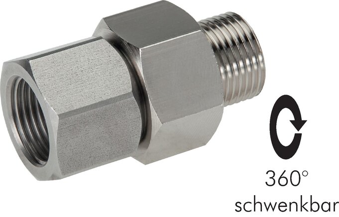 Exemplarische Darstellung: Heißwasser-Drehgelenk, schwere Bauform, Messing vernickelt