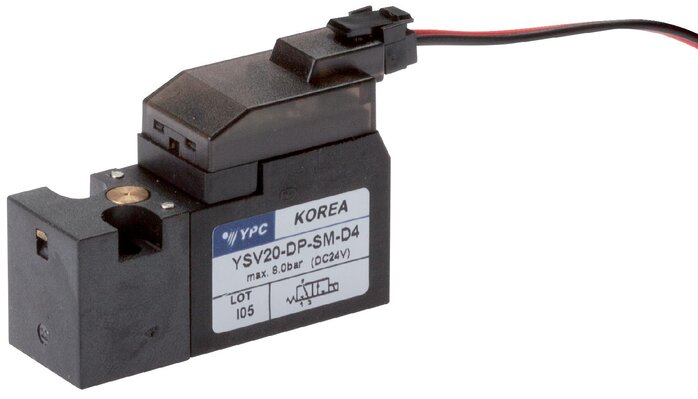 Exemplarische Darstellung: 3/2-Wege Magnetventil mit Federrückstellung (NC) mit Rechteckstecker SY100