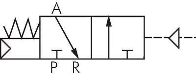 Schaltsymbol: 3/2-Wege Pneumatikventil, Grundstellung geschlossen (NC)