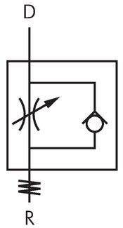 Schaltsymbol: Drosselrückschlagventil (abluftregelnd)