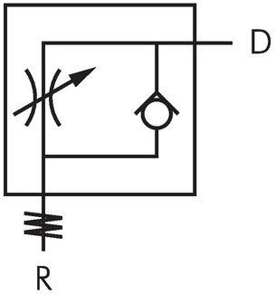 Schaltsymbol: Drosselrückschlagventil (abluftregelnd)